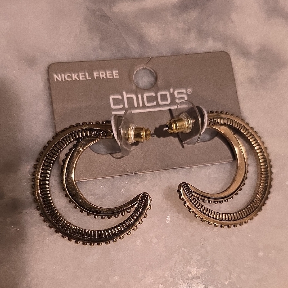 Chico's Gold Moon Hoop Earrings